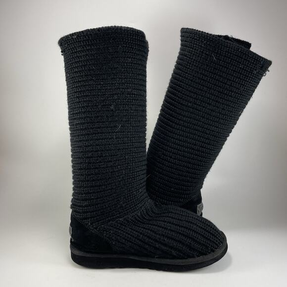 UGG Australia Black Classic Cardy Knit Tall Sweater Boots 5819 Womens Size 7 - Picture 5 of 10